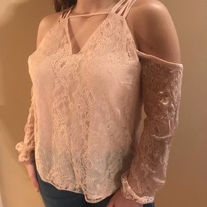 BEBE lace open shoulder top